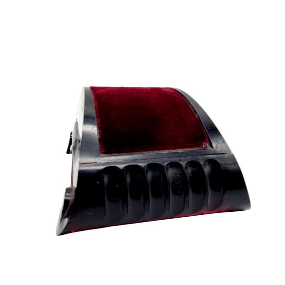 Vintage Helbros Deco Watch Box Burgundy Velvet Acrylic Presentation Clamshell - Picture 9 of 9
